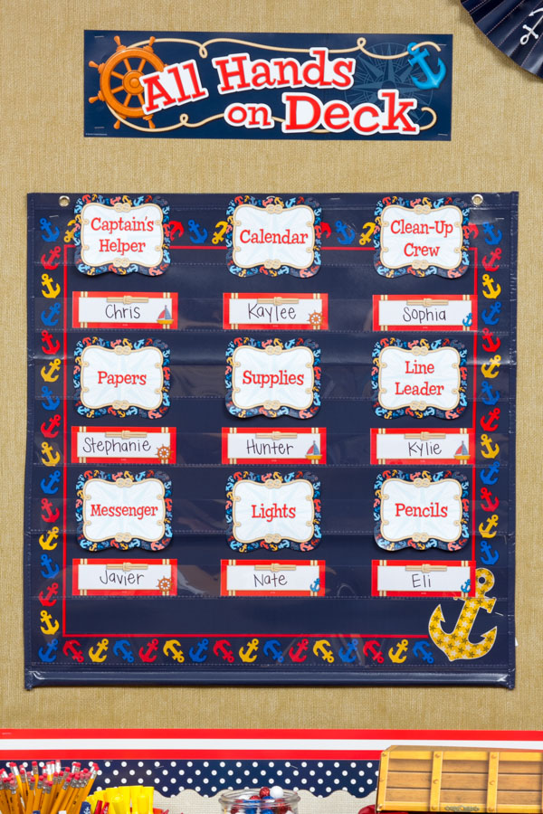 Anchors 7 Pocket Chart with All Hands On Deck Mini Bulletin Board